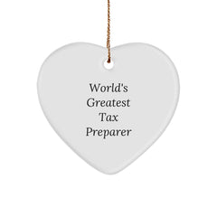Gifts from Tax Pros to Their Clients - 'World's Greatest' Heart Ornament, Funny Quote, Christmas Unique Gifts for Tax Preparer Friends, Coworkers, or Family - Image 1