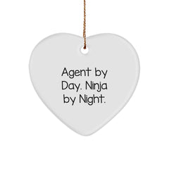 Funny Agent Gifts from Friends - Heart Ornament with 'Agent By Day. Ninja By Night.' Quote for Christmas - Image 1