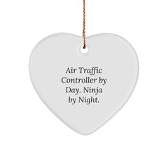 Air Traffic Controller Gifts, Air Traffic Controller By Day. Ninja By Night., Heart Ornament for Christmas, Funny Quote, Gifts from Friends, Gifts for Air Traffic Controller - Image 1