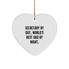 Funny Heart Ornament Gifts for Secretary from Husband, World's Best Dad By Night, Christmas Unique Presents - Image 1
