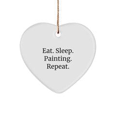 Funny Painting Heart Ornament, Eat. Sleep. Painting. Repeat., Gifts from Friends for Painting Enthusiasts, Christmas Unique Gifts - Image 1