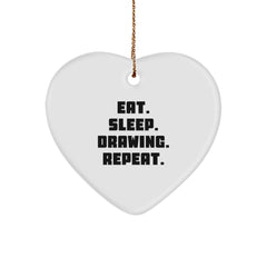Drawing Inspiration Gifts from Friends for Men, Women, Family, Coworkers - Eat. Sleep. Drawing. Repeat. Heart Ornament for Christmas - Image 1