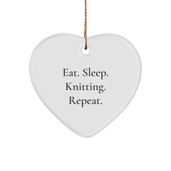 Knitting Enthusiast Gifts - Eat. Sleep. Knitting. Repeat. Heart Ornament for Knitting Lovers, Christmas Unique Gifts from Friends and Family - Image 1