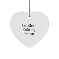 Knitting Enthusiasts' Delight: Eat. Sleep. Knitting. Repeat. Heart Ornament Gifts from Family for Knitting Friends - Unique Christmas - Image 1