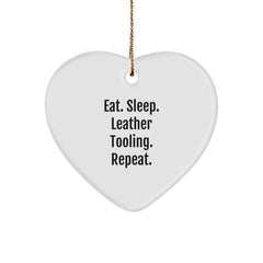Leather Tooling Enthusiasts' Gifts from Friends for Christmas, Eat. Sleep. Leather Tooling. Repeat., Heart Ornament, Unique Christmas Unique Gifts - Image 1