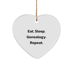 Eat. Sleep. Genealogy. Repeat. - Heart Ornament Gifts for Genealogy Enthusiasts, Christmas Memorable Presents for Women, Friends, Family, and Coworkers - Image 1