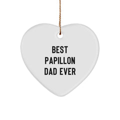 Papillon Dog Dad Gifts for Christmas - Heart Ornament 'Best Papillon Dad Ever' - Image 1