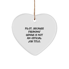 Unique Heart Ornament Gifts from Friends for Pilots, Pilot Heart Ornament, Funny Quote 'Pilot Because Freaking genius Is Not An Official Job Title', Christmas Unique Gifts - Image 1