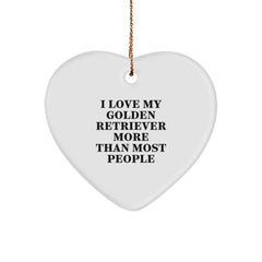 Funny Golden Retriever Dog Heart Ornament Gifts from Friends for Men, Women, Family - I Love My Golden Retriever More Than Most People - Image 1