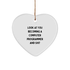 Funny Computer Programmer Gifts from Friends - Heart Ornament for Computer Programmer Men or Women - Christmas Unique Gifts for Him or Her - Image 1