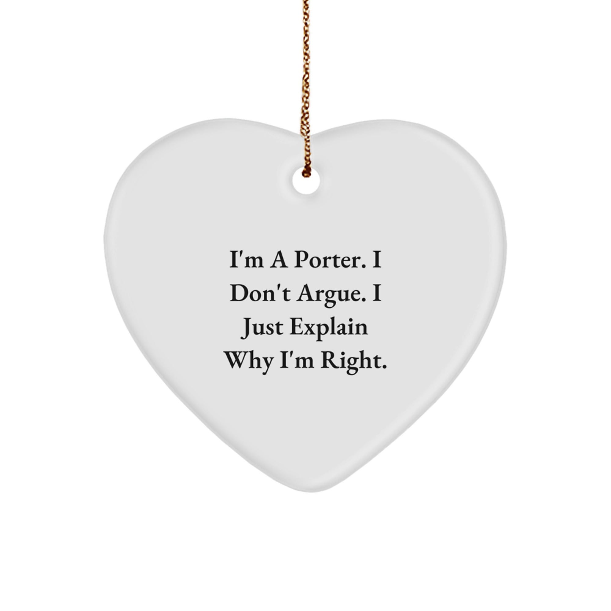 Funny Porter Gifts Heart Ornament for Men - Gifts from Friends, Coworkers, or Family for Christmas Unique Gifts - Image 1