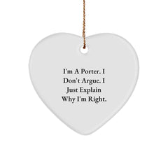 Funny Porter Gifts Heart Ornament for Men - Gifts from Friends, Coworkers, or Family for Christmas Unique Gifts - Image 1