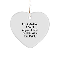 Funny Quilter Gifts from Family, Heart Ornament for Quilter Friends, Unique Christmas Unique Gifts for Men Women - Image 1
