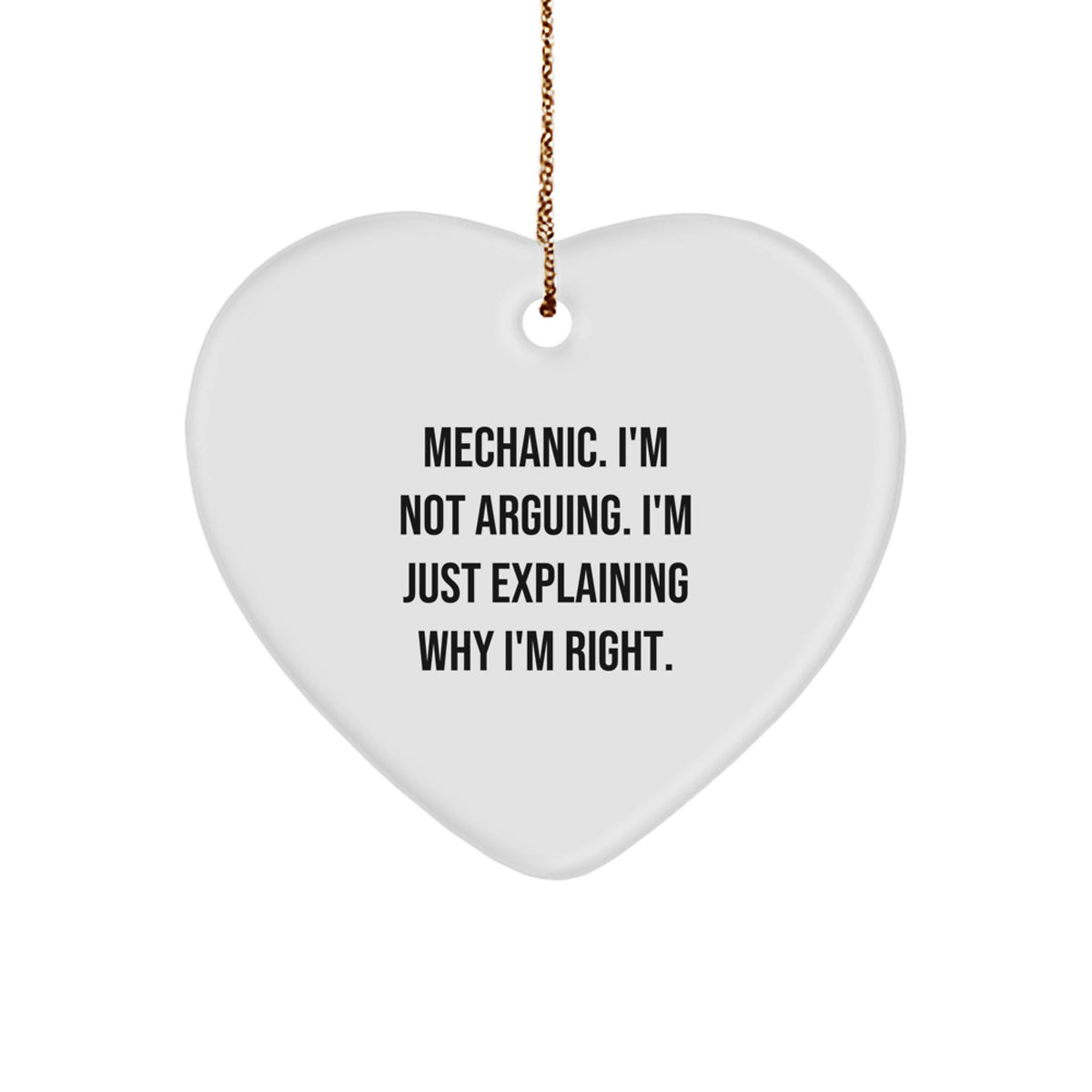 Funny Mechanic Heart Ornament Gifts from Men to Mechanic Friends, Inspirational Mechanic Christmas Decor, Heart-Shaped MDF with Gold Cord - Image 1