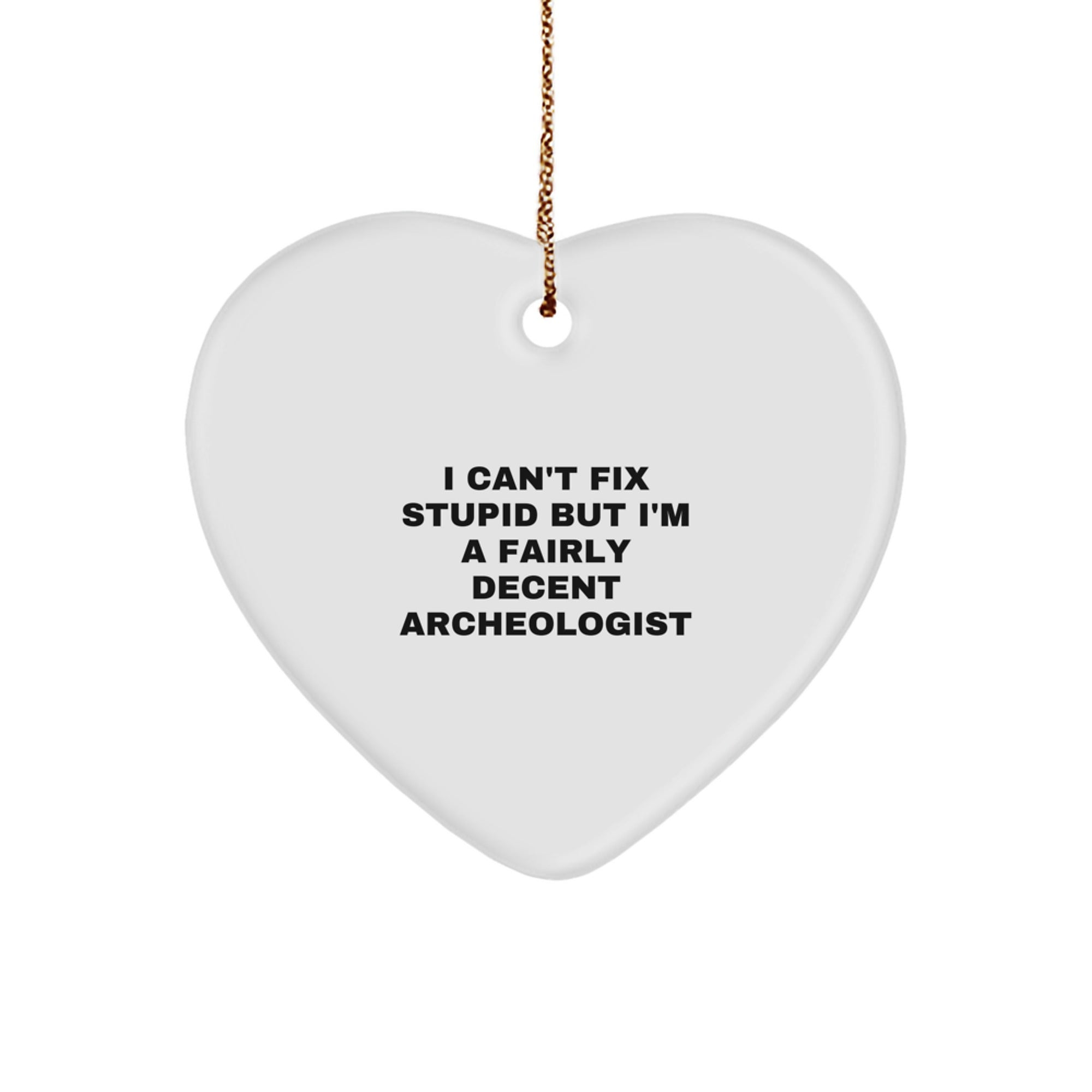 Funny Archeologist Heart Ornaments Gifts for Friends, 'I Can't Fix Stupid But I'm A Fairly Decent Archeologist' Christmas Unique Gifts from Men to Family - Image 1