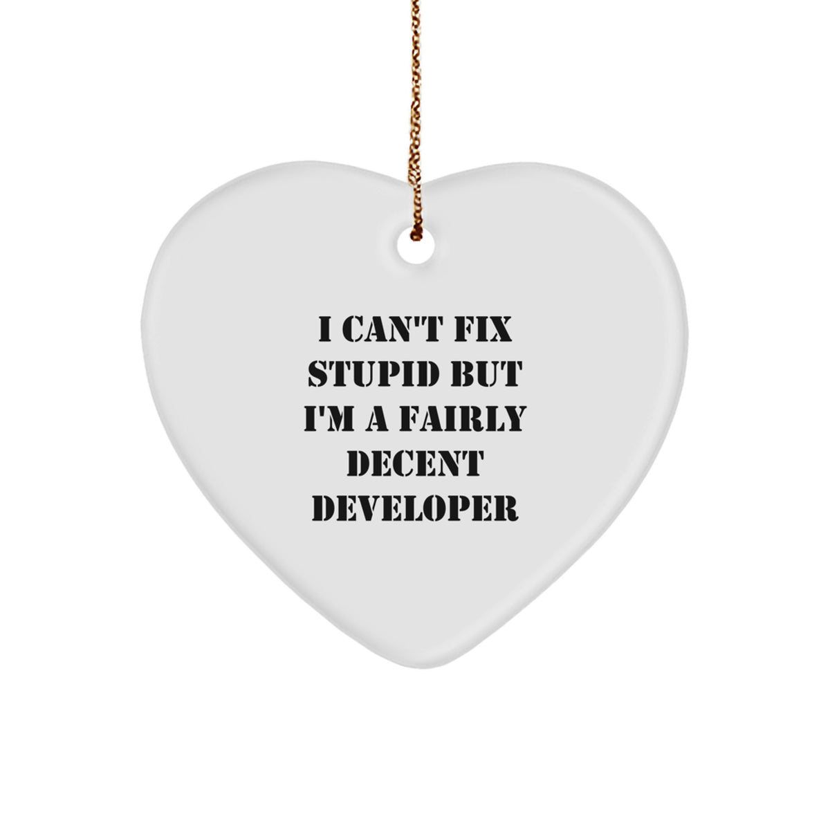 Funny Developer Gifts: 'I Can't Fix Stupid But I'm A Fairly Decent Developer' Heart Ornament, Christmas Unique Gifts from Friends to Coworkers, Perfect for Developer's Home Office - Image 1