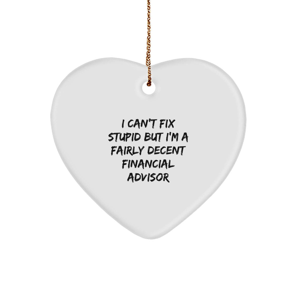 Funny Financial Advisor Gifts for Men or Women, Heart Ornament with 'I Can't Fix Stupid But I'm A Fairly Decent Financial Advisor' Quote, Christmas Unique Gifts from Friends or Family - Image 1
