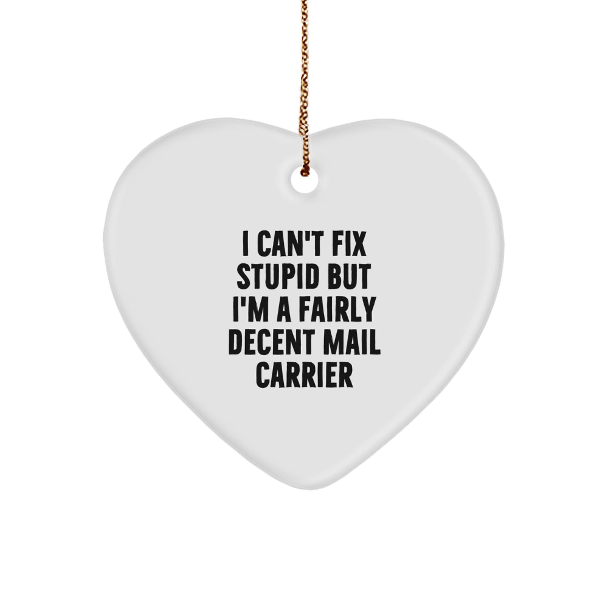 Funny Mail Carrier Gifts for Friends from Men, Heart Ornament Christmas Unique Presents for Mail Carrier, I Can't Fix Stupid But I'm A Fairly Decent Mail Carrier - Image 1