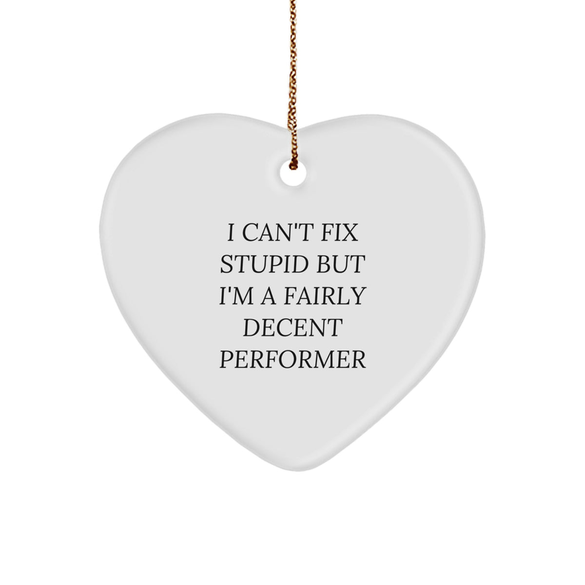 Funny Performer Gifts from Friends for Christmas Heart Ornament with 'I Can't Fix Stupid But I'm A Fairly Decent Performer' Quote - Image 1