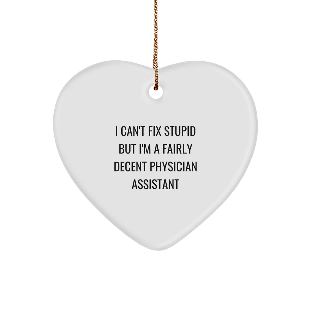 Funny Physician Assistant Gifts for Christmas Heart Ornament with 'I Can't Fix Stupid But I'm A Fairly Decent Physician Assistant' Quote, Gifts from Family, Friends, or Coworkers - Image 1