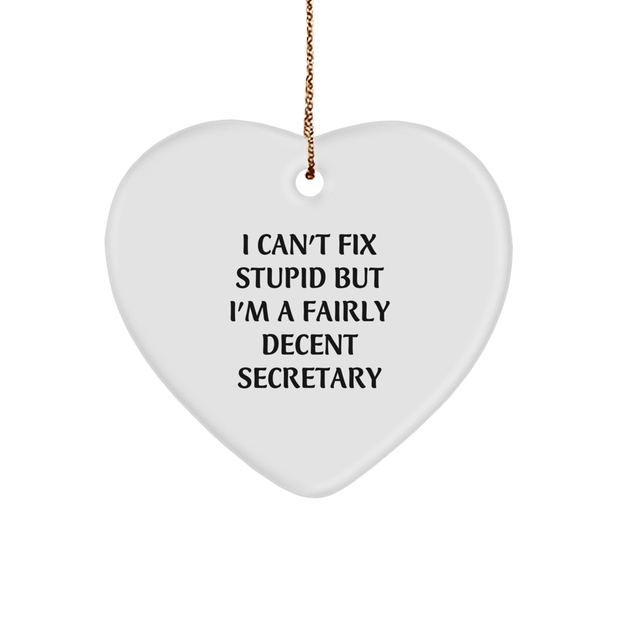 Funny Secretary Gifts from Family - I Can't Fix Stupid But I'm A Fairly Decent Secretary Heart Ornament for Christmas - Image 1