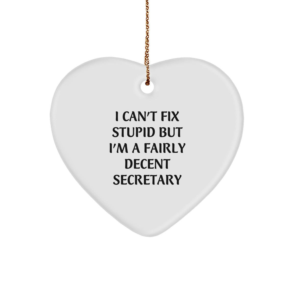 Funny Secretary Gifts from Family - I Can't Fix Stupid But I'm A Fairly Decent Secretary Heart Ornament for Christmas - Image 1