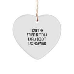 Funny Tax Preparer Gifts, I Can't Fix Stupid But I'm A Fairly Decent Tax Preparer, Heart Ornament for Christmas - Image 1