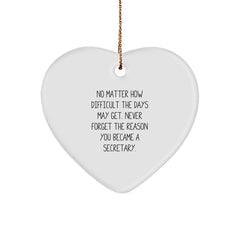 Inspirational Secretary Quotes Gifts for Her, Heart Ornament from Women, Funny Motivational Secretary Gift, Christmas Unique Gifts for Work Friends - Image 1
