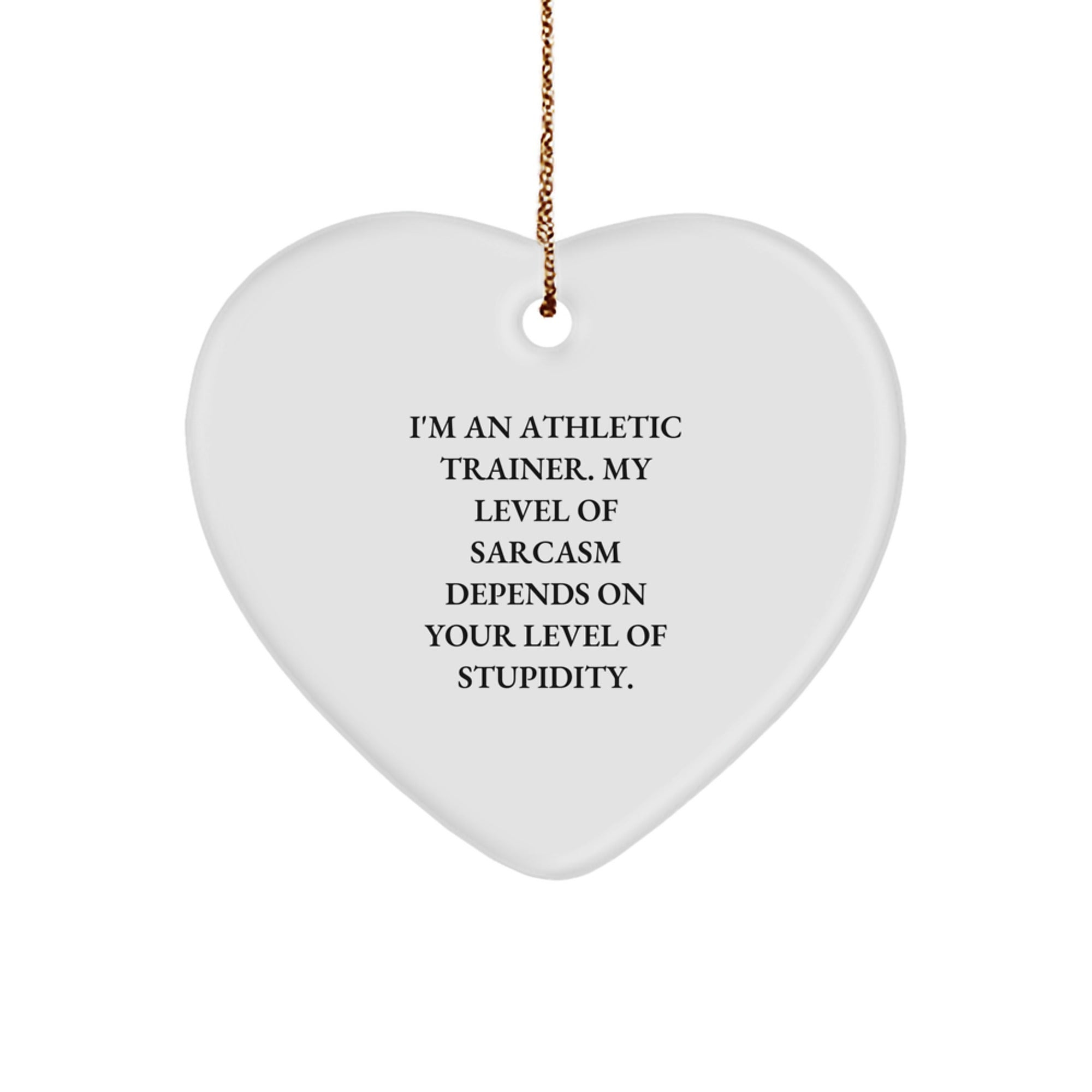 Funny Athletic Trainer Gifts for Christmas - 'I'm An Athletic Trainer. My Level Of Sarcasm Depends On Your Level Of Stupidity.' Heart Ornament, Gifts from Friends for Athletic Trainers - Image 1