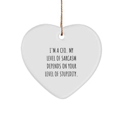 Funny CFO Gifts - Heart Ornament with I'm A Cfo. My Level Of Sarcasm Depends On Your Level Of Stupidity. - Gifts from Men to Women, Friends, Coworkers, Family, and More for Christmas - Image 1