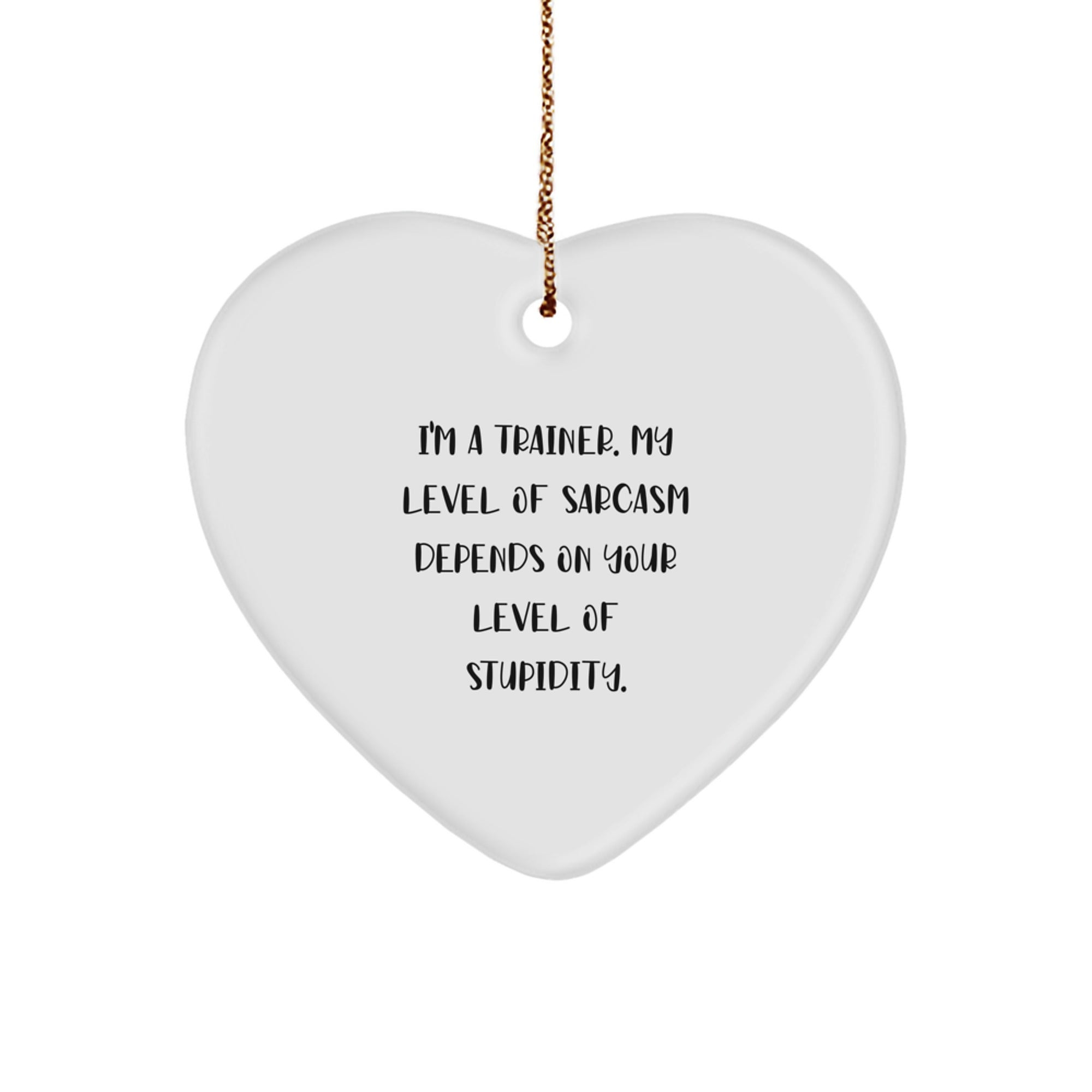 Funny Trainer Gifts, I'm A Trainer. My Level Of Sarcasm Depends On Your Level Of Stupidity., Christmas Heart Ornament for Men, Women, Friends, Family - Image 1