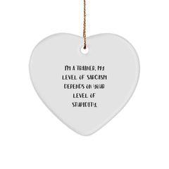Funny Trainer Gifts, I'm A Trainer. My Level Of Sarcasm Depends On Your Level Of Stupidity., Christmas Heart Ornament for Men, Women, Friends, Family - Image 1
