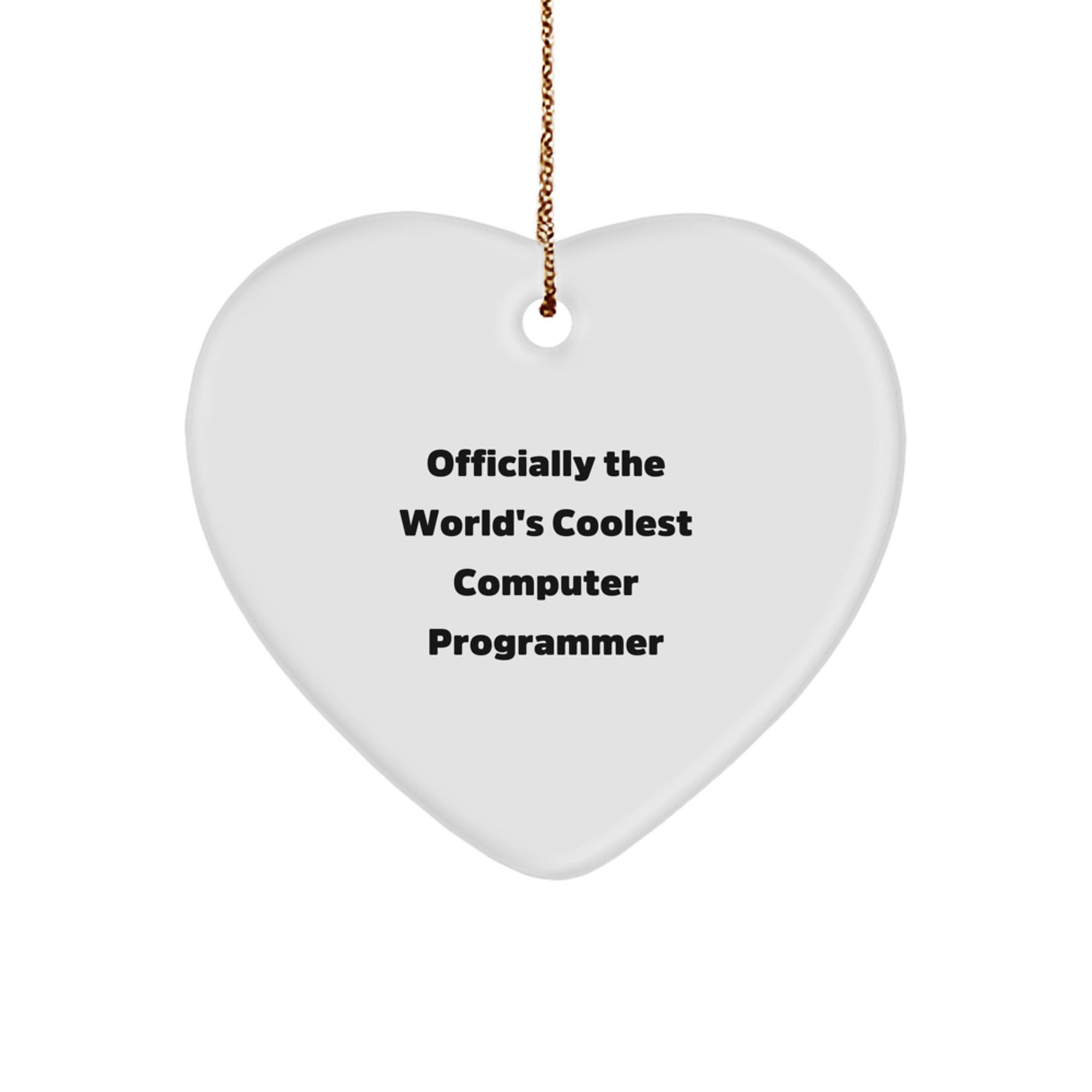 Computer Programmer Gifts for Men or Women - 'Officially The World's Coolest Computer Programmer' Heart Ornament, White, Christmas - Image 1