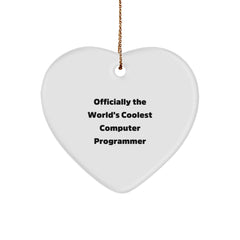 Computer Programmer Gifts for Men or Women - 'Officially The World's Coolest Computer Programmer' Heart Ornament, White, Christmas - Image 1