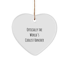 Funny Rancher Gifts from Friends - 'Officially The World's Coolest Rancher' Heart Ornament for Men, Women, or Family this Christmas - Image 1