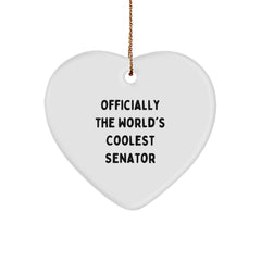 Funny Senator Gifts, 'Officially The World's Coolest Senator' Heart Ornament, Christmas Unique Gifts from Friends, Family, Coworkers, Senator, Men, Women - Image 1