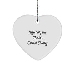 Funny Sheriff Gifts - 'Officially The World's Coolest Sheriff' Heart Ornament for Men, Women, Friends, Coworkers, Family, Christmas Unique Gifts from - Image 1