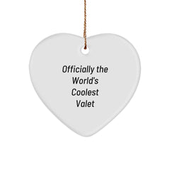 Funny Valet Gifts from Friends for Men, Heart Ornament Officially The World's Coolest Valet, Christmas Unique Gifts - Image 1
