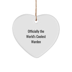 Officially The World's Coolest Warden Heart Ornament Gifts for Friends, Funny Quote, Christmas Unique Gifts from Family to Warden - Image 1