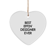 Funny Designer Gifts for Best Effin' Designer Ever - Heart Ornament, White, Christmas - Image 1