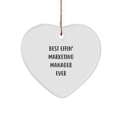 Marketing Manager's Heartfelt Gift, 'Best Effin' Ever, Funny White Heart Ornament for Christmas - Image 1