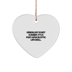 Gifts from Family and Friends for Genealogy Enthusiasts - Genealogy Is Not A Hobby. It's A Post-apocalyptic Life Skill. Christmas Unique Heart Ornament - Image 1