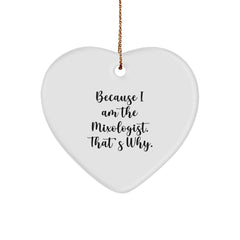 Funny Mixologist Gifts for Him or Her, Heart Ornament with Quote Because I Am The Mixologist. That's Why., Gifts from Friends, Family, Coworkers, and Gifts for Mixologists, Christmas Unique Presents - Image 1