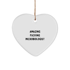 Funny Microbiologist Gifts from Friends for Christmas - 'Amazing F--king Microbiologist' Heart Ornament - Image 1