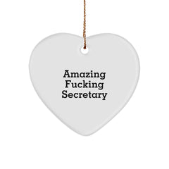 Funny Secretary Gifts from Friends - Amazing F--king Secretary Heart Ornament for Christmas, Secretary Unique Gifts for Men, Women, Coworkers, Family - Image 1