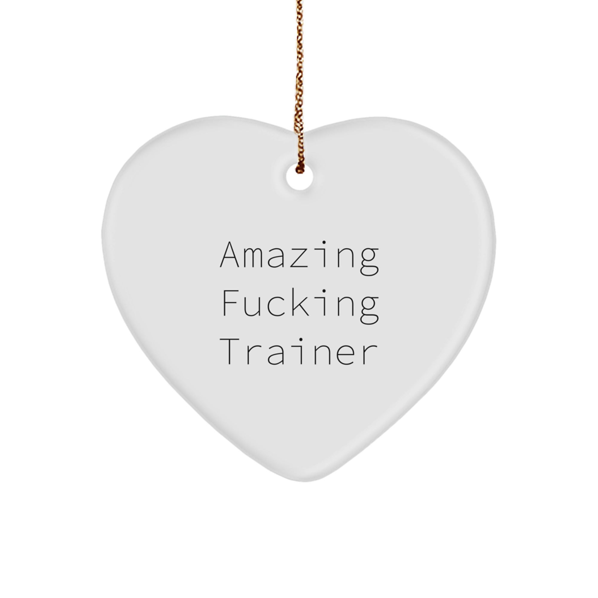 Funny Trainer Gifts from Friends, Heart Shaped Ornament with 'Amazing F--king Trainer' Quote, Christmas Unique Gifts for Men - Image 1