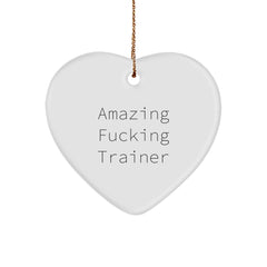 Funny Trainer Gifts from Friends, Heart Shaped Ornament with 'Amazing F--king Trainer' Quote, Christmas Unique Gifts for Men - Image 1