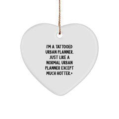 Urban Planner Gifts from Friends - 'I'm A Tattooed Urban Planner' Christmas Heart Ornament - Image 1