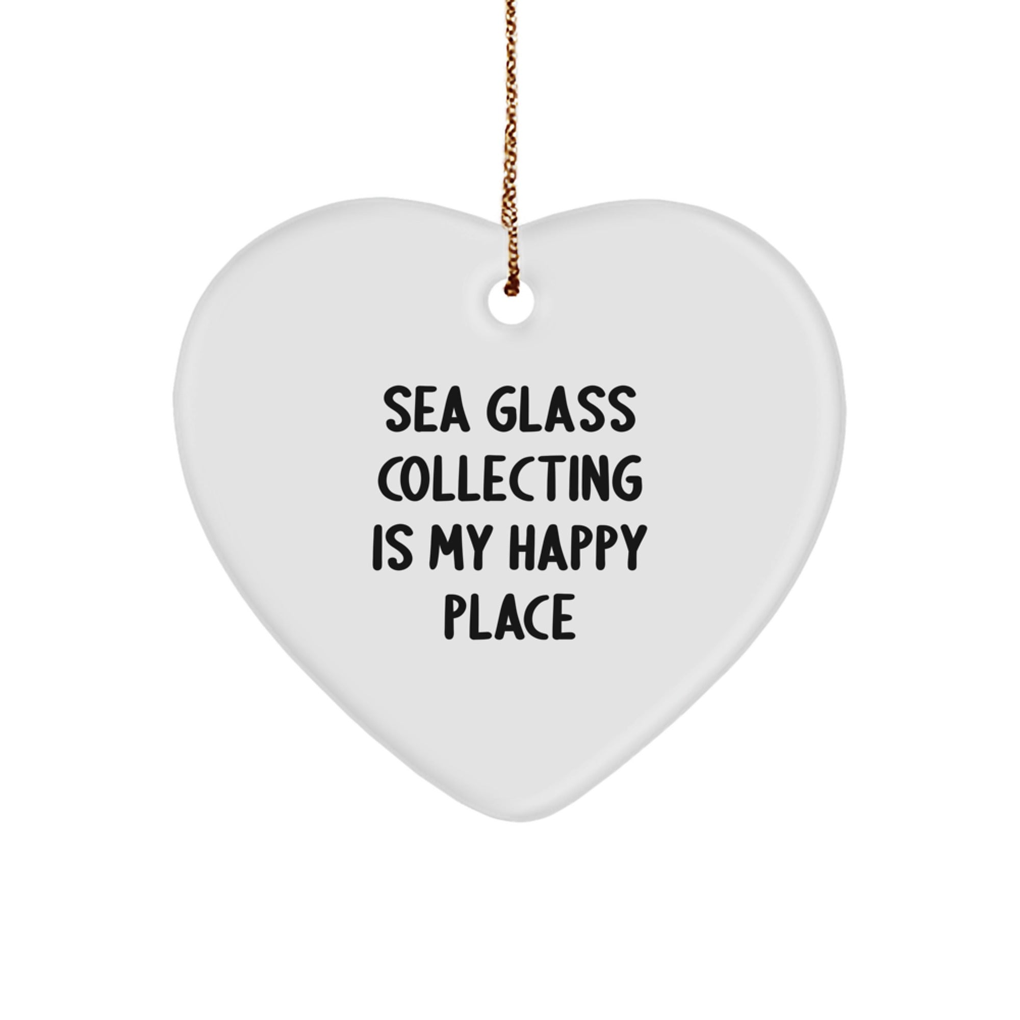 Sea Glass Collecting Gifts from Friends for Christmas, 'Sea Glass Collecting Is My Happy Place' Heart Ornament, White Heart Shaped Decor - Image 1