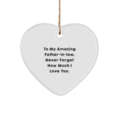 Gifts from Family for Father-in-law, Heart Ornament with 'To My Amazing Father-in-law, Never Forget How Much I Love You.' Quote, White Heart Shaped, Christmas Unique Gifts - Image 1